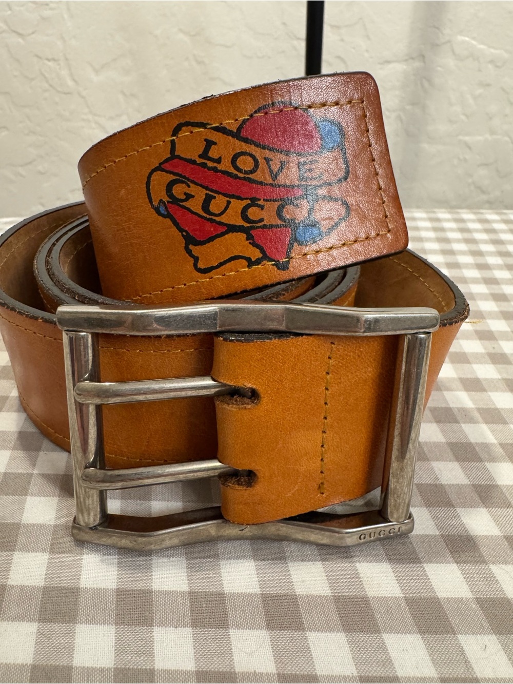 Vintage 2008 Gucci Love Gucci Tattoo Leather Belt Size 105/42 Made in Italy